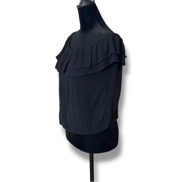 One Clothing Off The Shoulder Ruffled Neck and Sleeves Black Lightweight Top - Picture 4 of 16